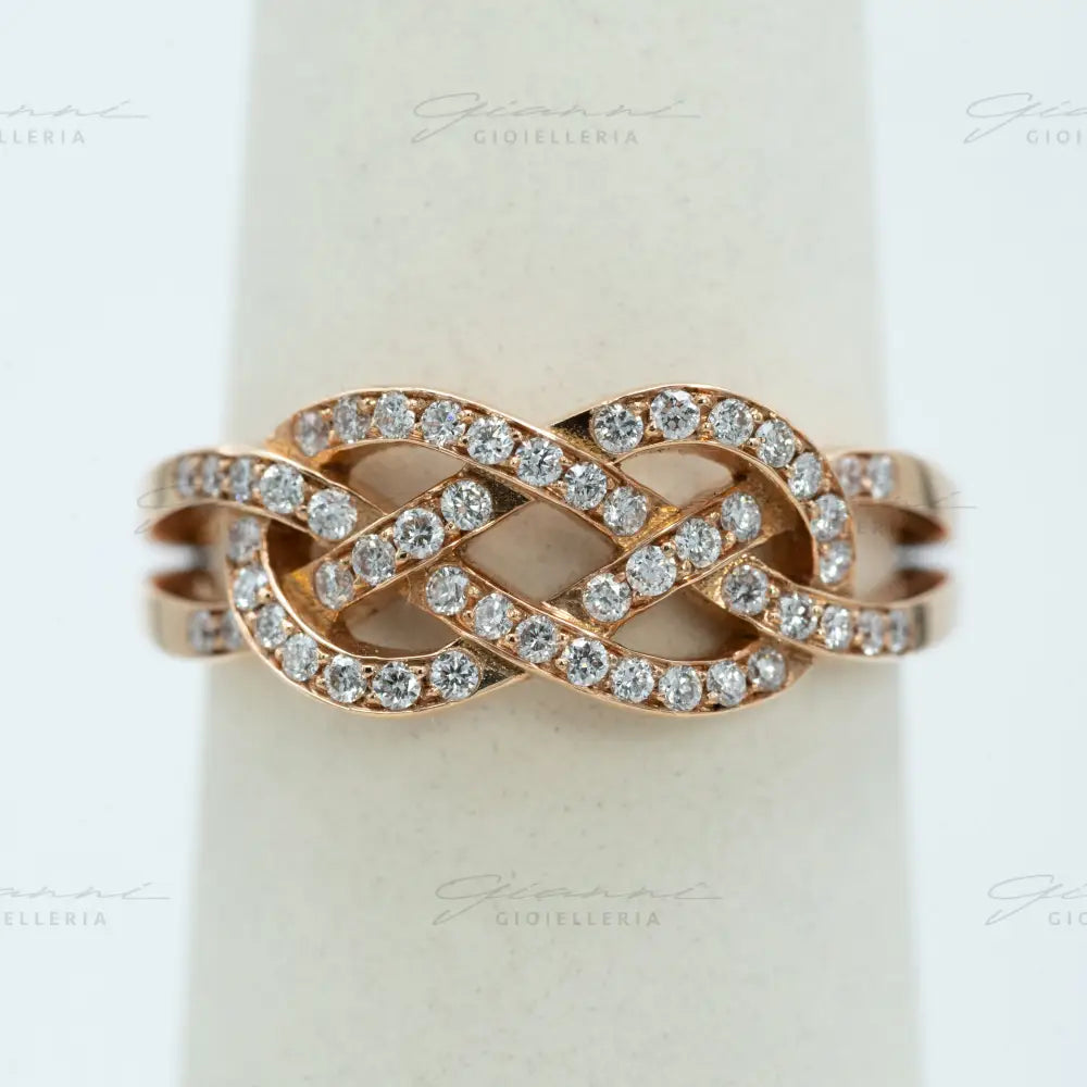 Anello Crivelli - Intreccio in oro rosa 18 kt con pavé di diamanti naturali Anelli