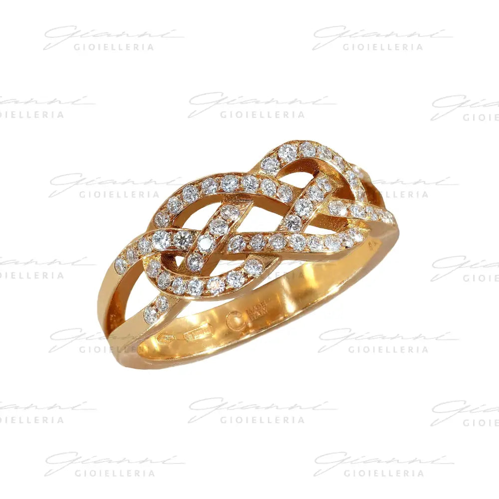 Anello Crivelli - Intreccio in Oro Rosa con Pavé di Diamanti Naturali Anelli
