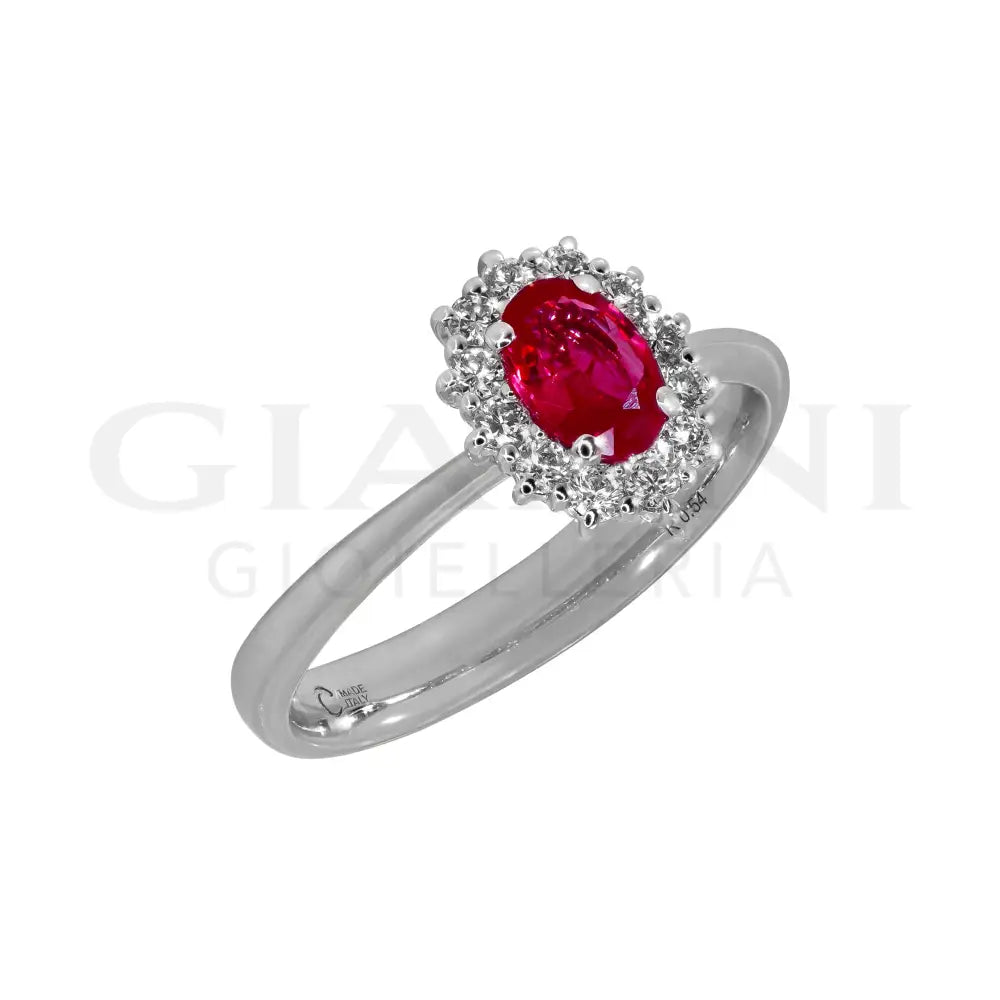 Anello Crivelli - ’Kate’ con Rubino 0,54 ct. e contorno di Diamanti in Oro Bianco Anelli