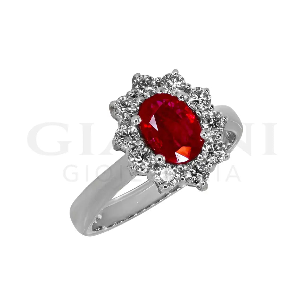 Anello Crivelli - ’Kate’ con Rubino 0,76 ct. e contorno di Diamanti in Oro Bianco Anelli