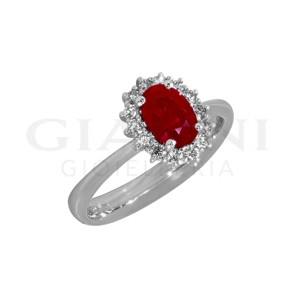 Anello Crivelli - ’Kate’ con Rubino 1,05 ct. e contorno di Diamanti in Oro Bianco Anelli