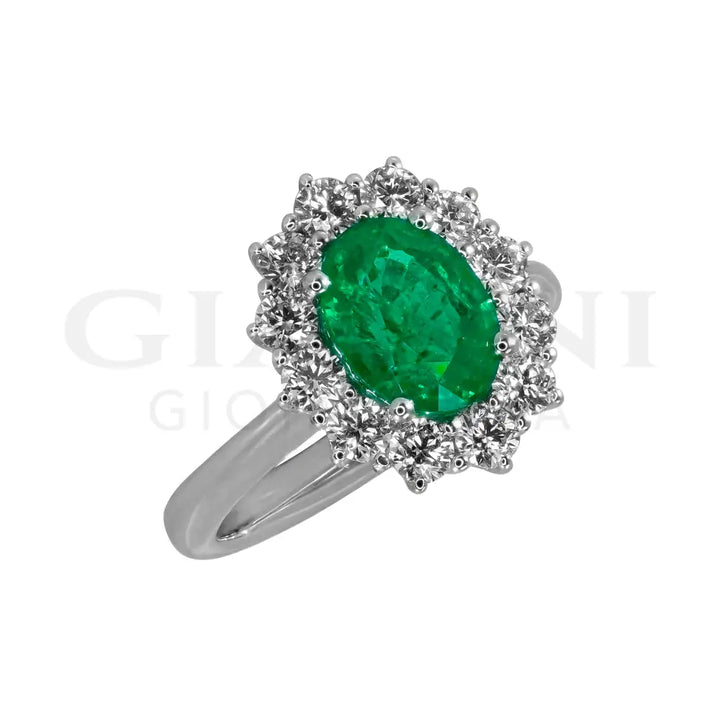 Anello Crivelli - ’Kate’ con Smeraldo 1,78 ct. e contorno di Diamanti in Oro Bianco Anelli