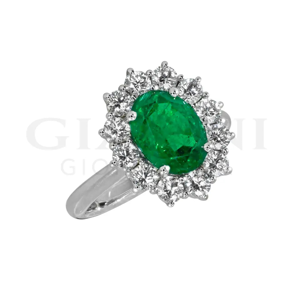 Anello Crivelli - ’Kate’ con Smeraldo 2,29 ct. e contorno di Diamanti in Oro Bianco Anelli
