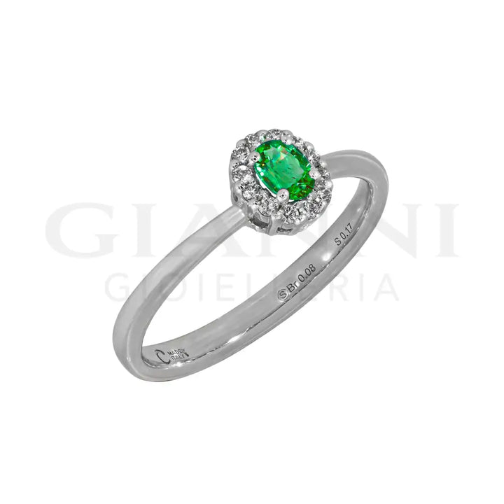 Anello Crivelli - ’Kate’ con Smeraldo e contorno di Diamanti in Oro Bianco Anelli