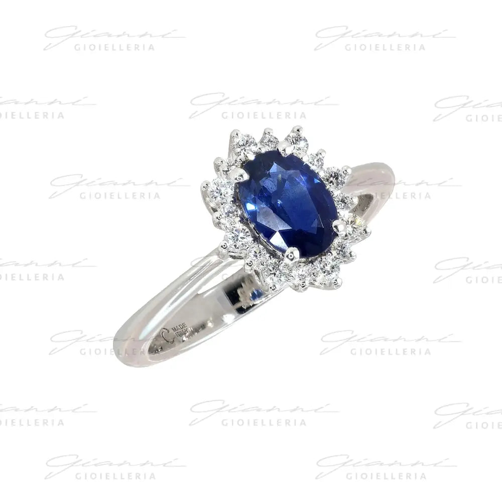 Anello Crivelli - “Kate” in Oro Bianco con Zaffiro e Diamanti Anelli