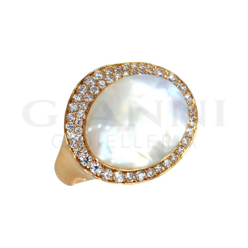 Anello Crivelli - Madreperla Coltivata con contorno di Diamanti in Oro Rosa Anelli
