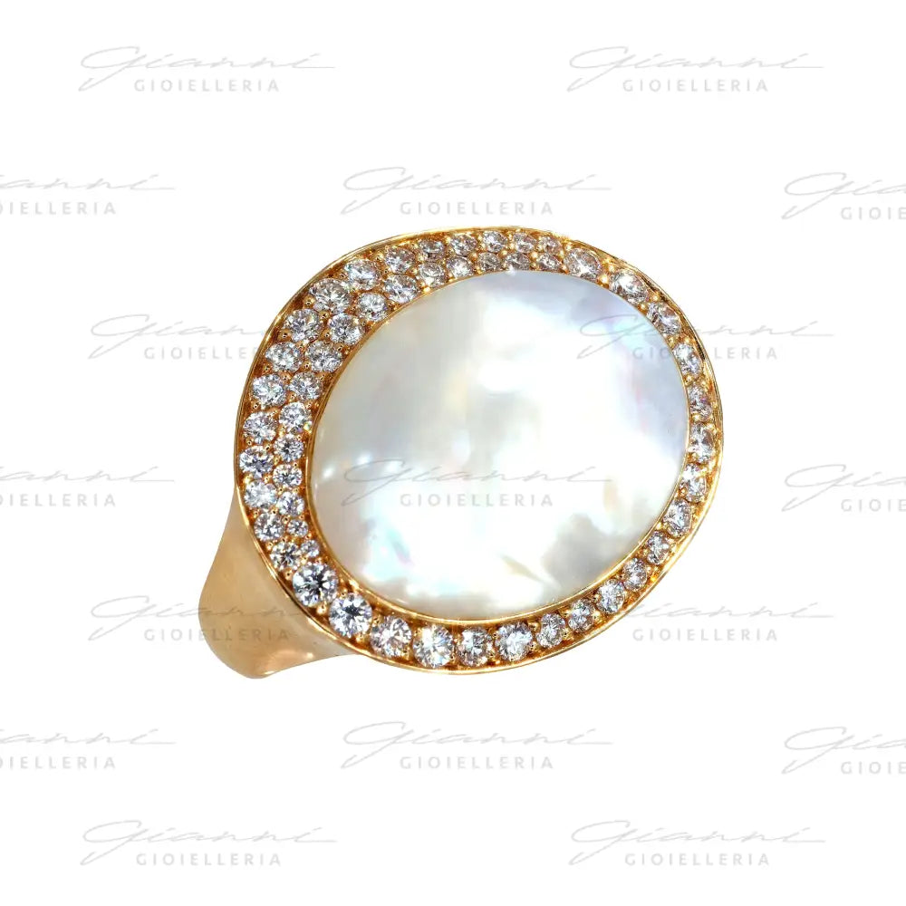 Anello Crivelli - Madreperla Coltivata con contorno di Diamanti in Oro Rosa Anelli