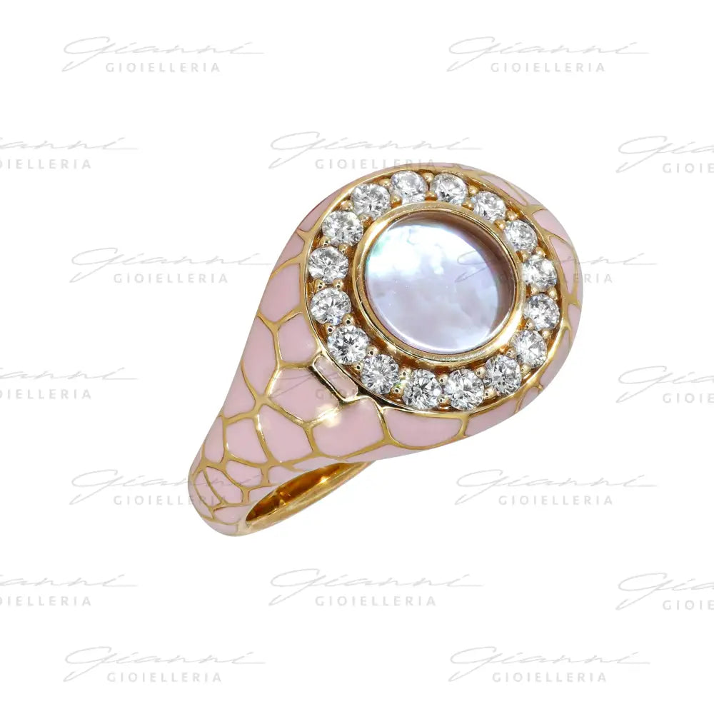 Anello Crivelli - Madreperla Rosa e Diamanti in Oro Rosa e Smalto Rosa Anelli