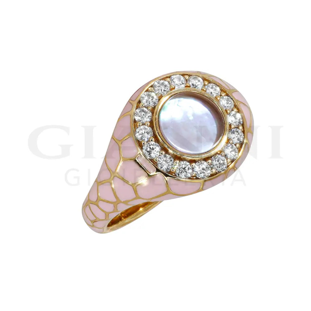 Anello Crivelli - Madreperla Rosa e Diamanti in Oro Rosa e Smalto Rosa Anelli