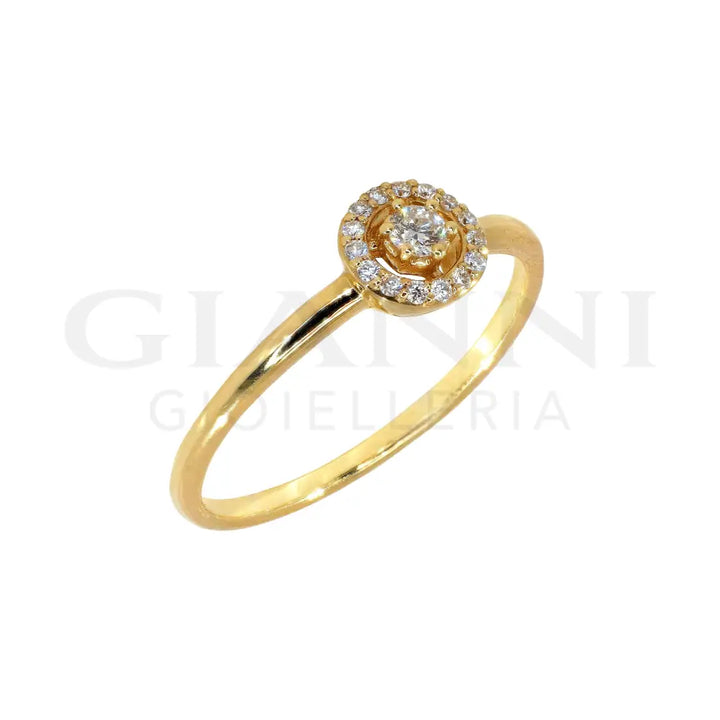 Anello Crivelli - Oro Giallo con Diamante centrale e contorno di Diamanti Anelli