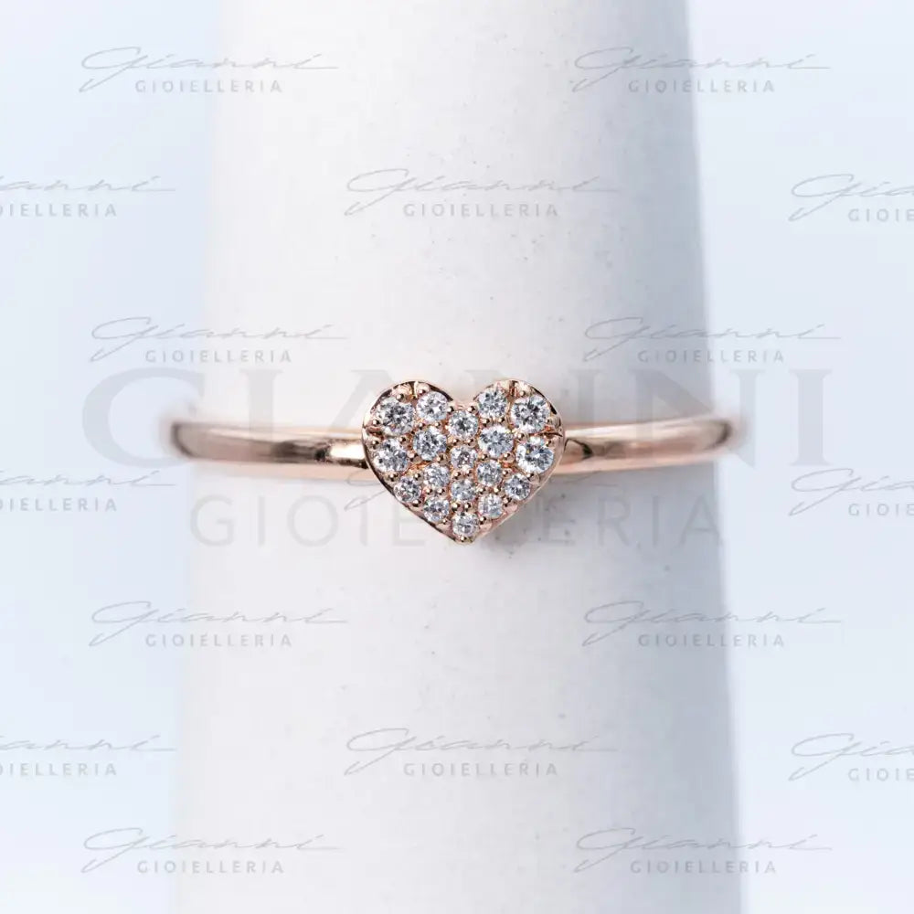 Anello Crivelli - Pavé di Diamanti con Fantasia Cuore in Oro Rosa Anelli