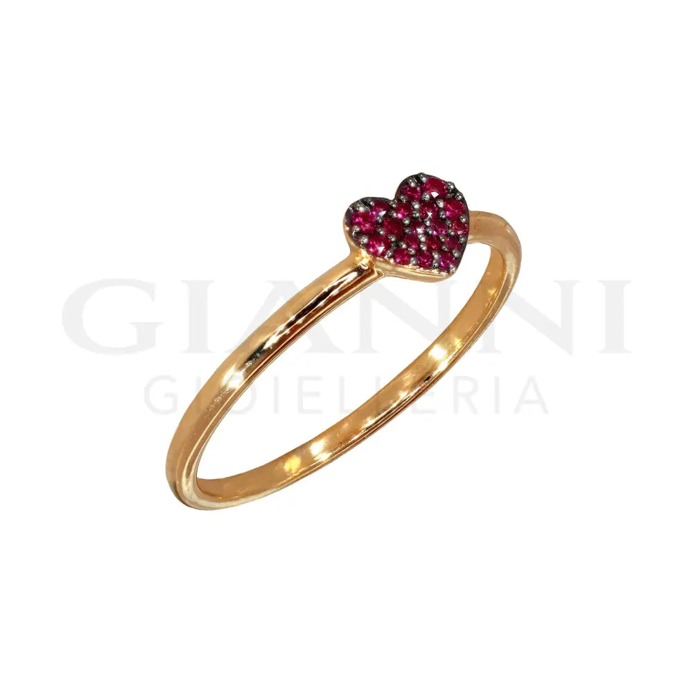 Anello Crivelli - Pavé di Rubini in Oro Rosa con Fantasia Cuore Anelli