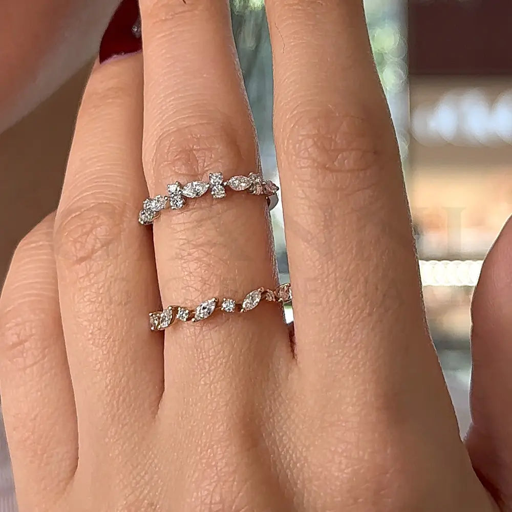 Anello Crivelli - Riviera in Oro Bianco con Diamanti taglio Navette e taglio Brillante Anelli