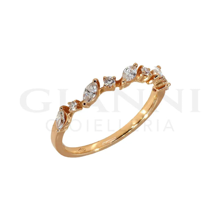 Anello Crivelli - Riviera in Oro Rosa con Diamanti taglio Navette e taglio Brillante Anelli
