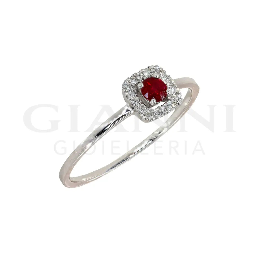 Anello Crivelli - Rubino centrale e contorno di diamanti in Oro Bianco Anelli