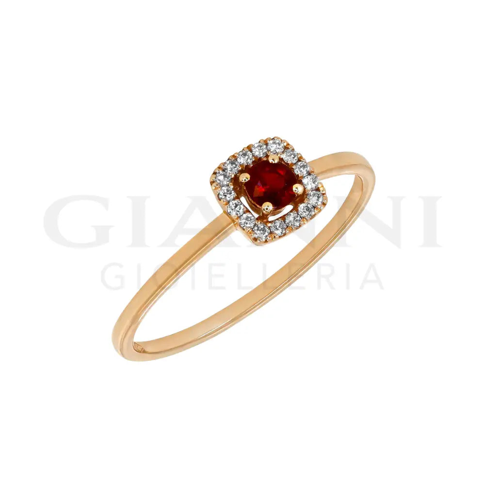 Anello Crivelli - Rubino centrale e contorno di Diamanti in Oro Rosa Anelli