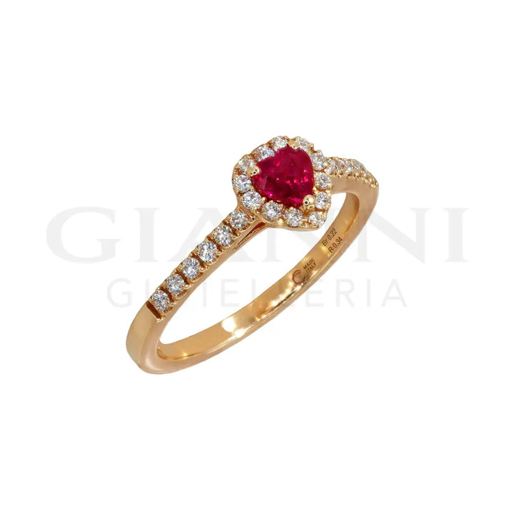 Anello Crivelli - Rubino taglio Cuore e contorno di Diamanti in Oro Rosa Anelli