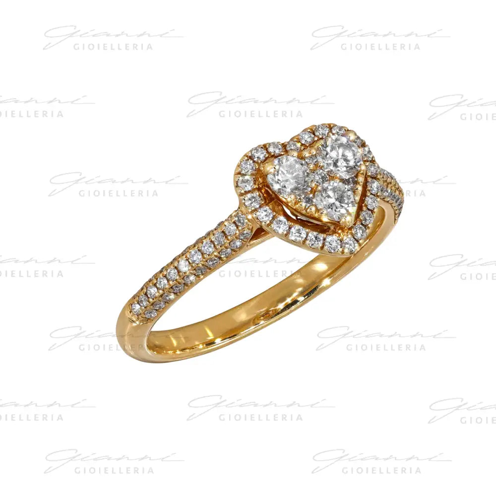 Anello Crivelli - Solitario con Composizione a Cuore in Oro Giallo e Diamanti Anelli