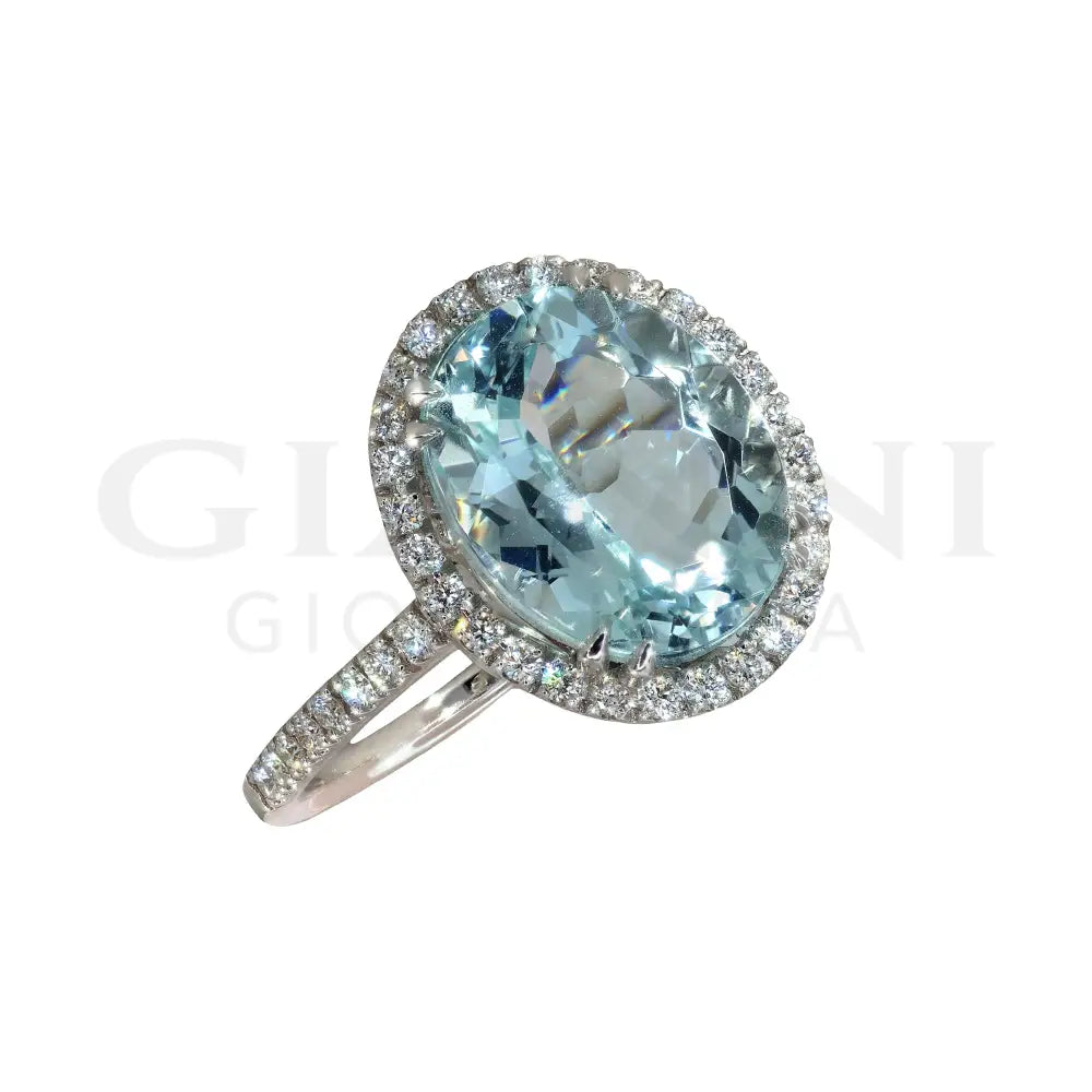 Anello Crivelli - Solitario in Oro Bianco con Acquamarina e Diamanti Anelli