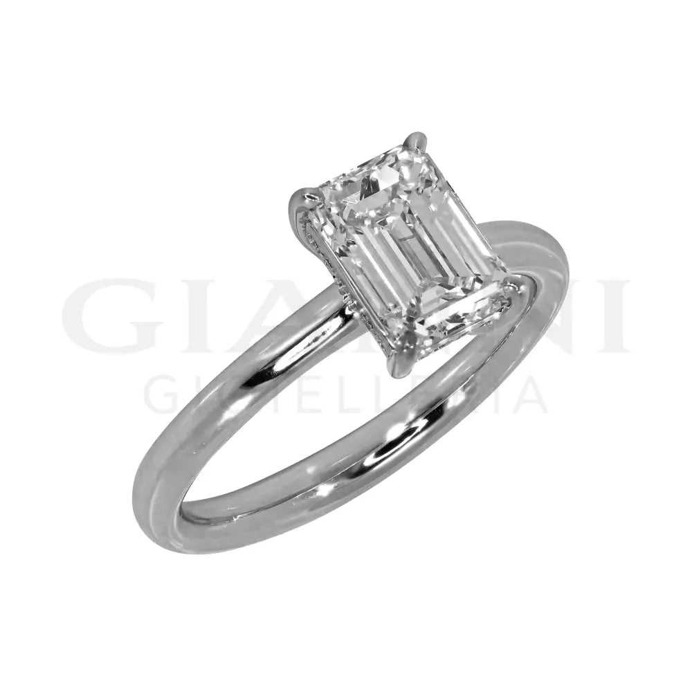 Anello Crivelli - Solitario in Oro Bianco con Diamante taglio Smeraldo 1,50 ct. - Anelli