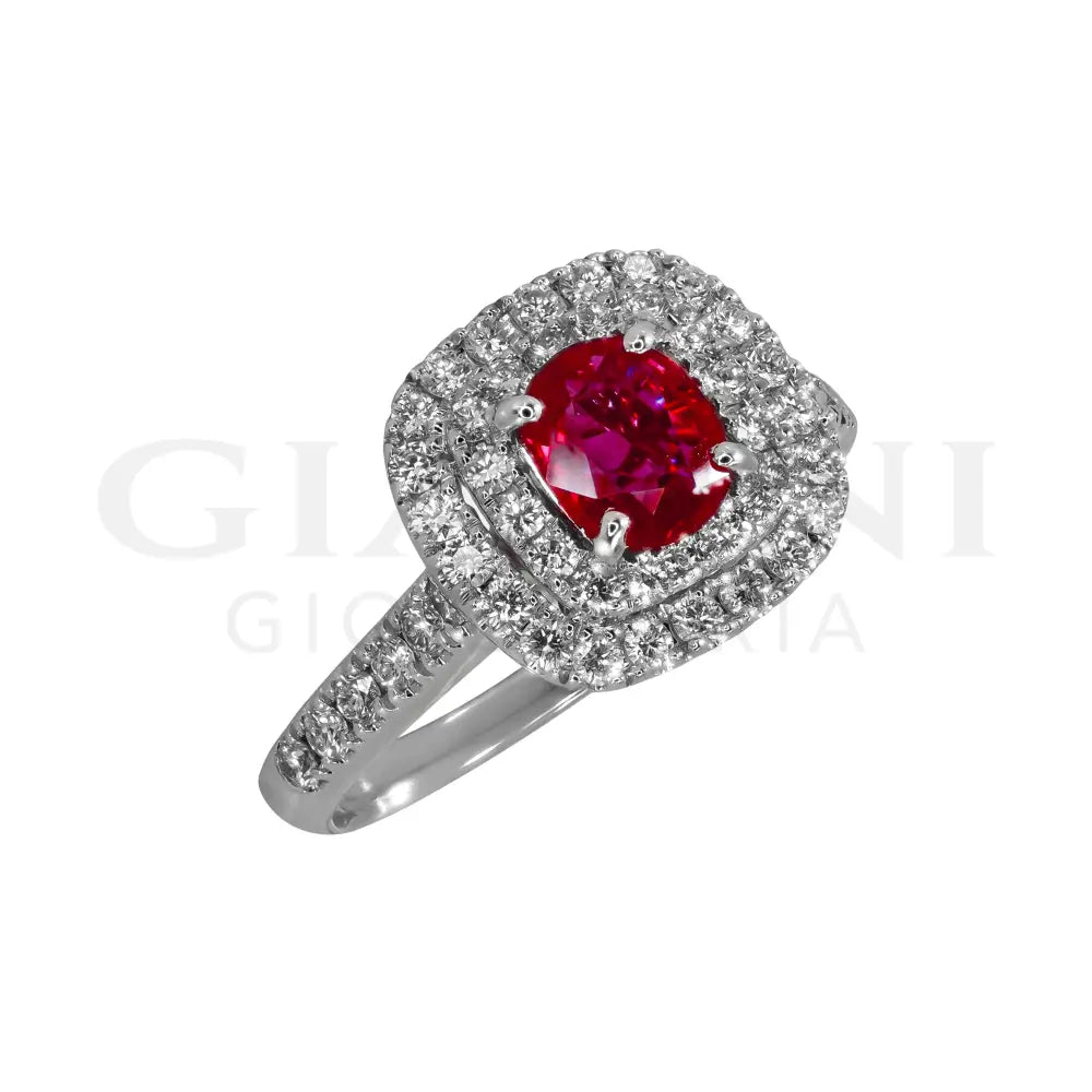 Anello Crivelli - Solitario in Oro Bianco con Diamanti e Rubino da 0,59 ct. Anelli