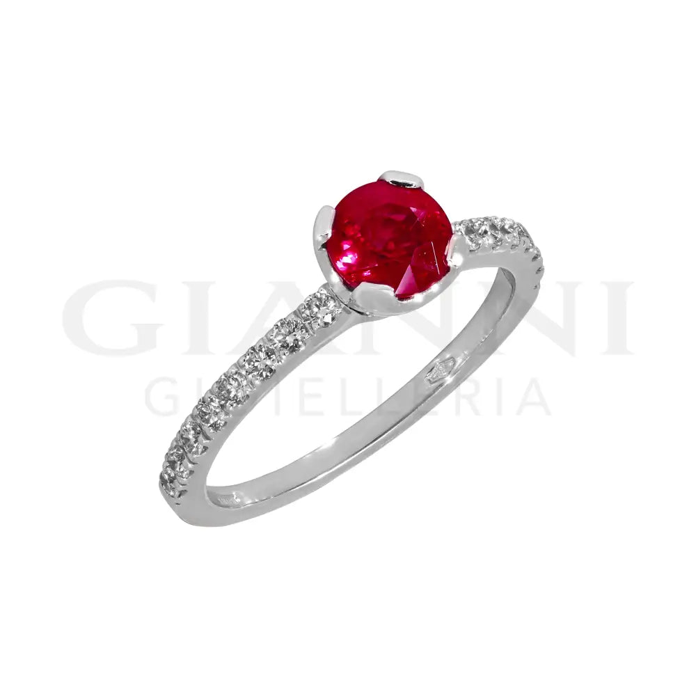 Anello Crivelli - Solitario in Oro Bianco con Diamanti e Rubino da 0,98 ct. Anelli