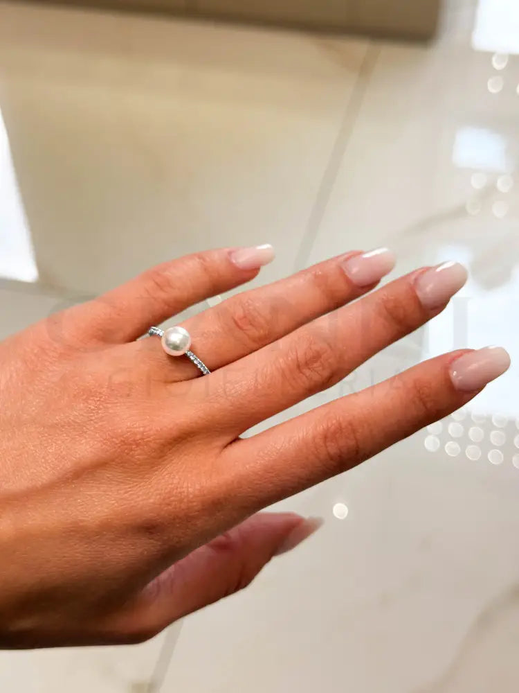 Anello Crivelli - Solitario in Oro Bianco con Perla e Diamanti - Anelli