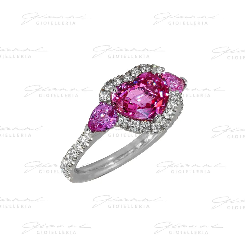 Anello Crivelli - Solitario in Oro Bianco con Zaffiri Rosa e Diamanti Anelli