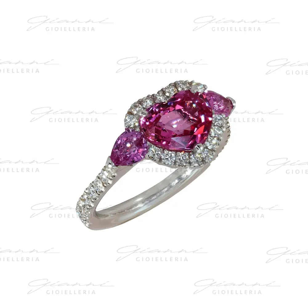 Anello Crivelli - Solitario in Oro Bianco con Zaffiri Rosa e Diamanti Anelli