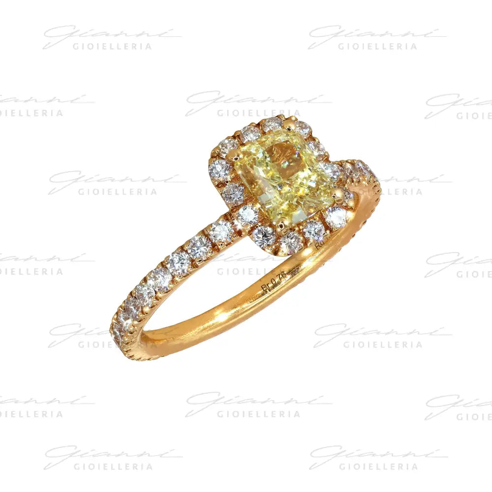 Anello Crivelli - Solitario in Oro Rosa con Diamante Fancy Yellow e Diamanti Anelli