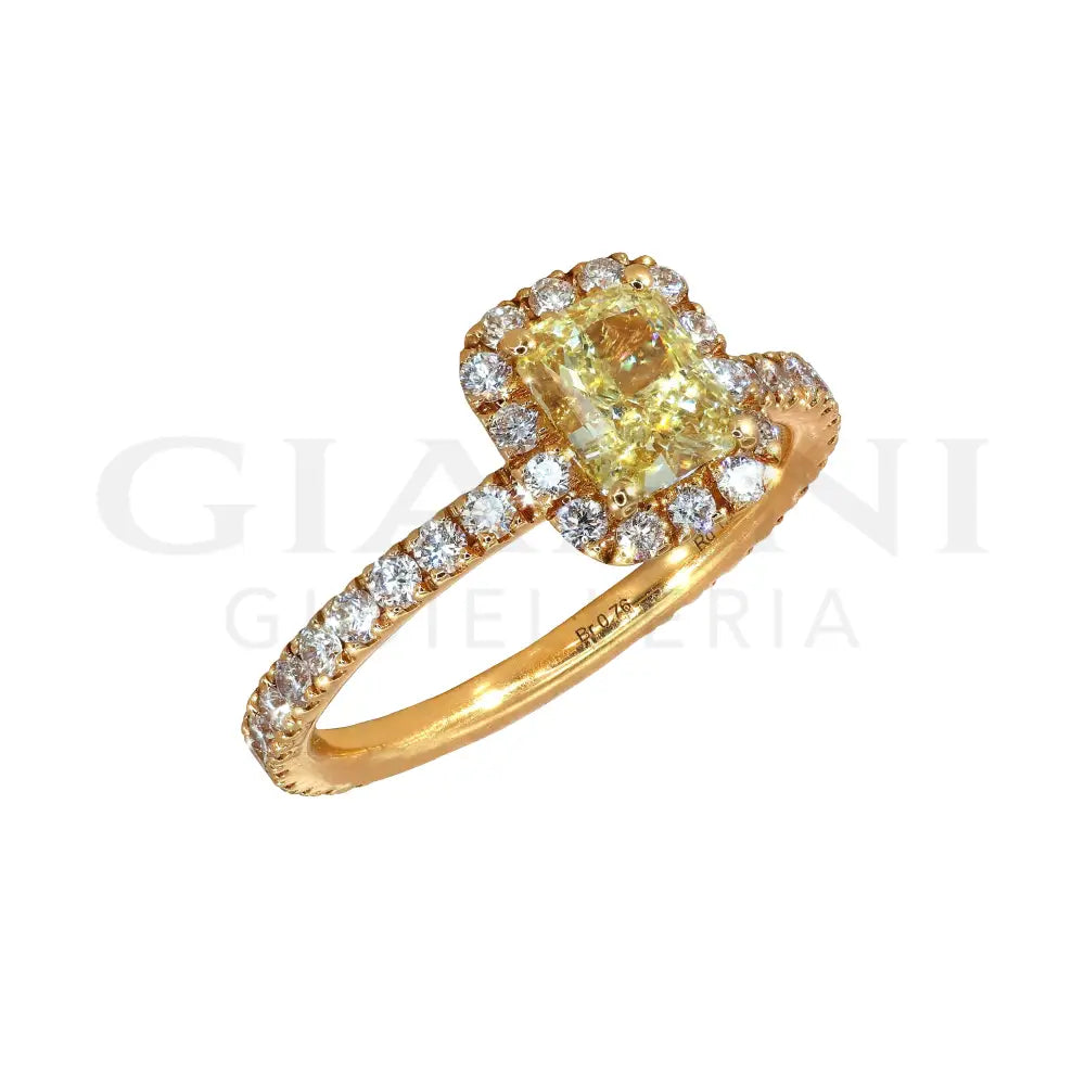 Anello Crivelli - Solitario in Oro Rosa con Diamante Fancy Yellow e Diamanti Anelli