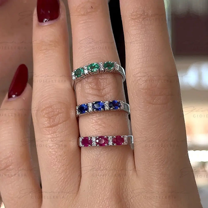 Anello Crivelli - Trilogy in Oro Bianco con Rubini e Diamanti Anelli