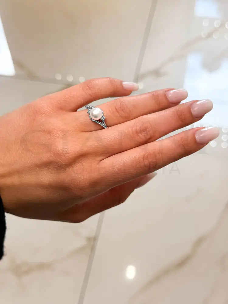 Anello Crivelli - Valentin in Oro Bianco con Perla e Diamanti - Anelli