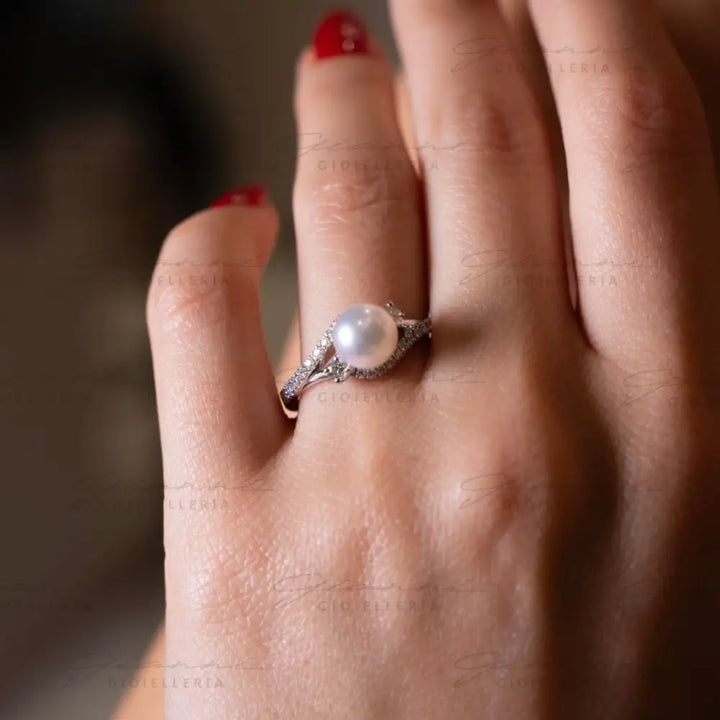 Anello Crivelli - Valentin in Oro Bianco con Perla e Diamanti Anelli