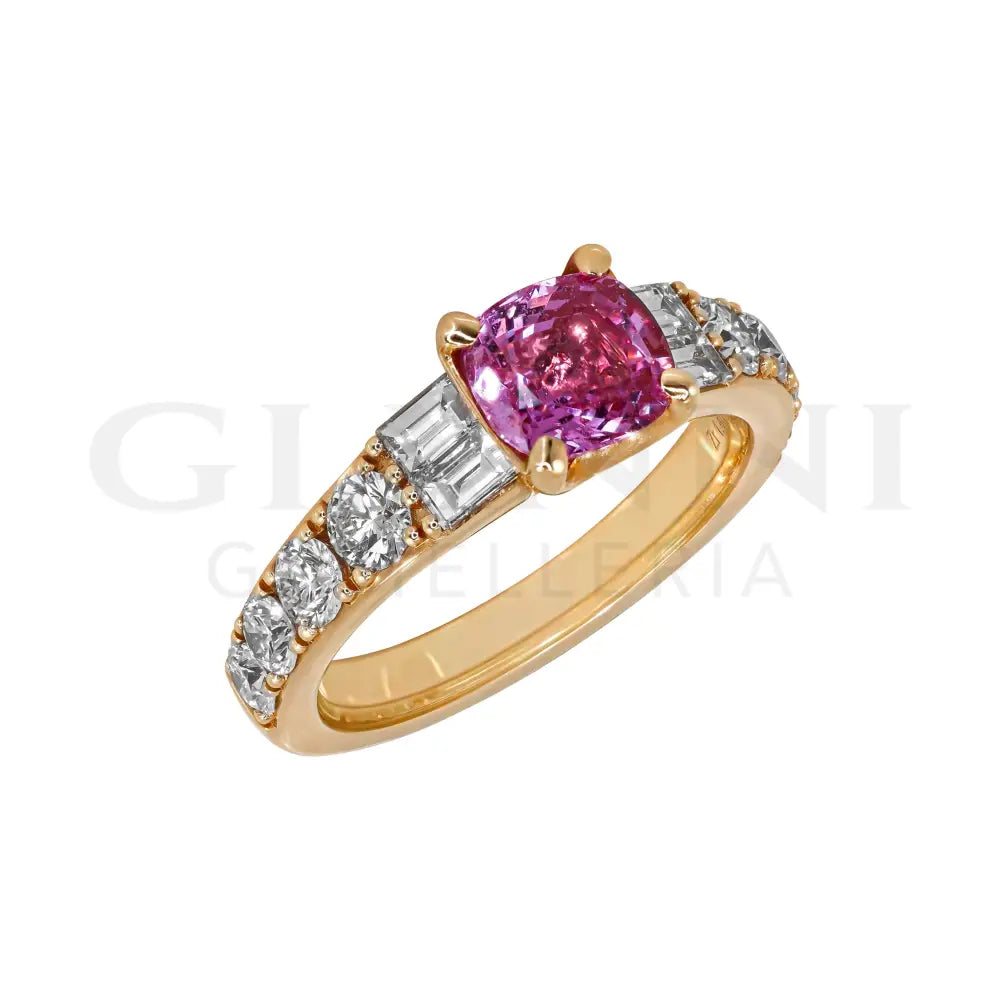 Anello Crivelli - Zaffiro Rosa taglio Cushion in Oro Rosa e Diamanti Anelli
