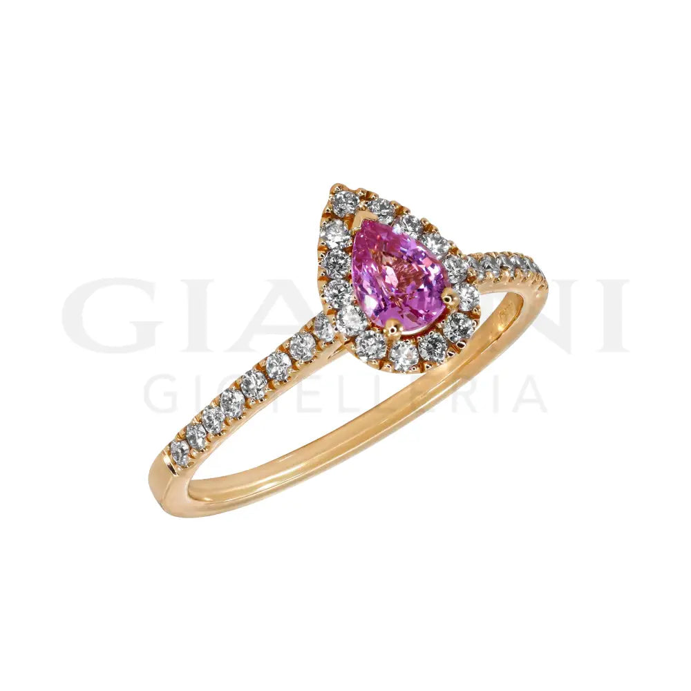 Anello Crivelli - Zaffiro Rosa taglio Goccia e Diamanti taglio Brillante in Oro Rosa Anelli