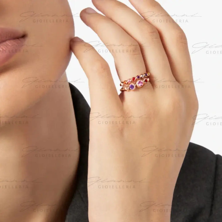 Anello DoDo - Bollicine oro rosa & pietre colorate Anelli