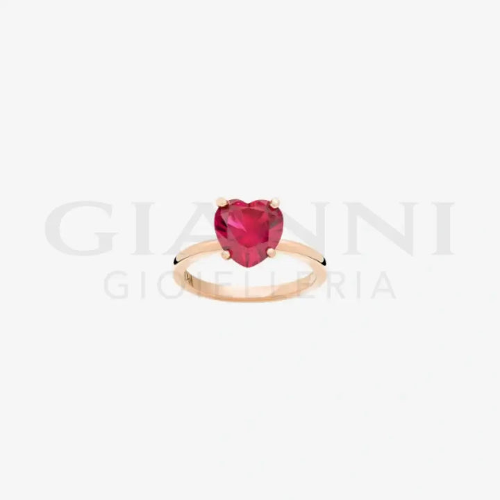 Anello DoDo - Cuore oro rosa & rubino sintetico Anelli