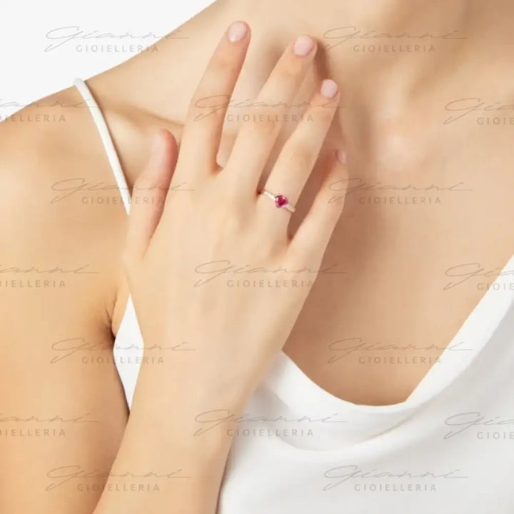 Anello DoDo - Cuore oro rosa rubino sintetico & diamanti Anelli