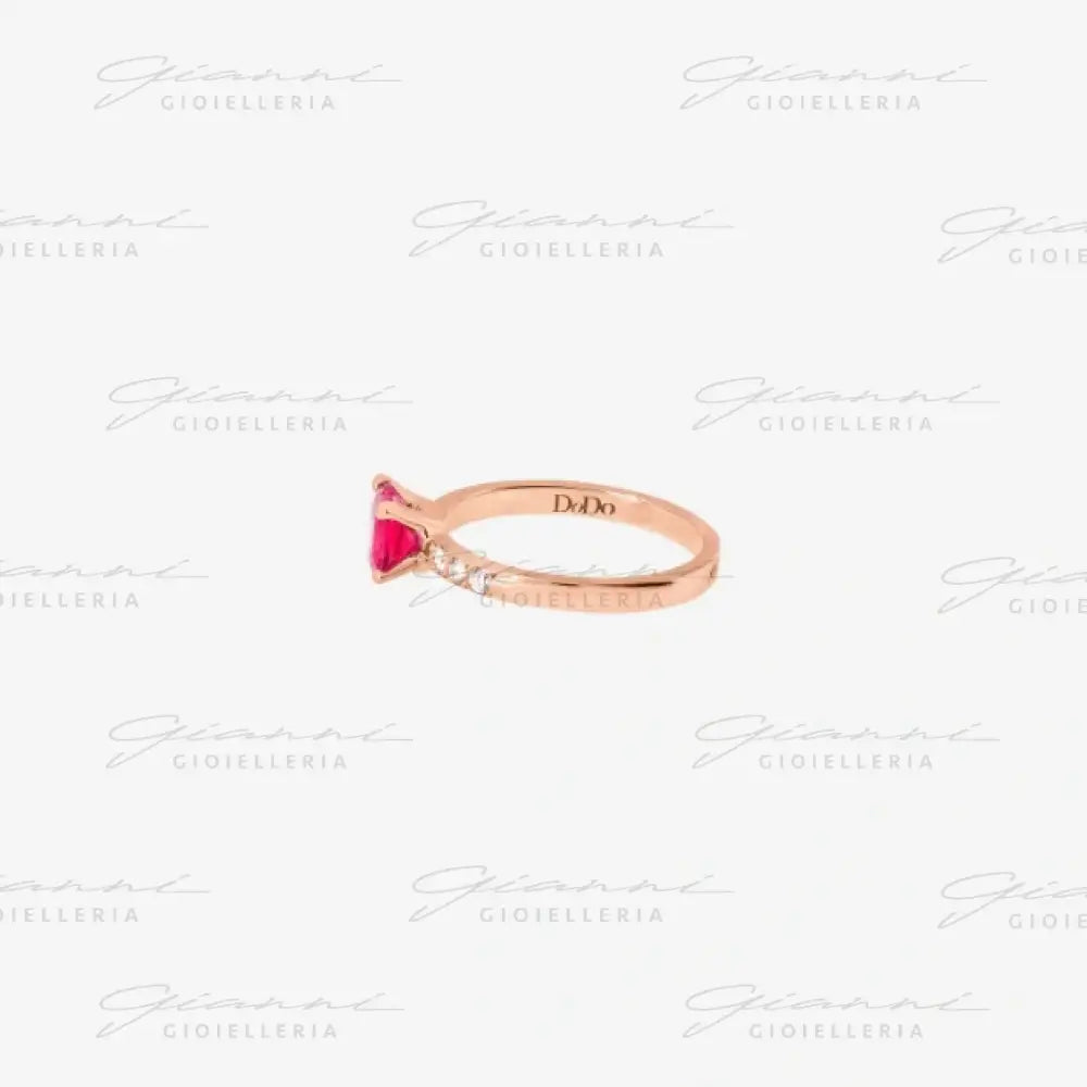 Anello DoDo - Cuore oro rosa rubino sintetico & diamanti Anelli