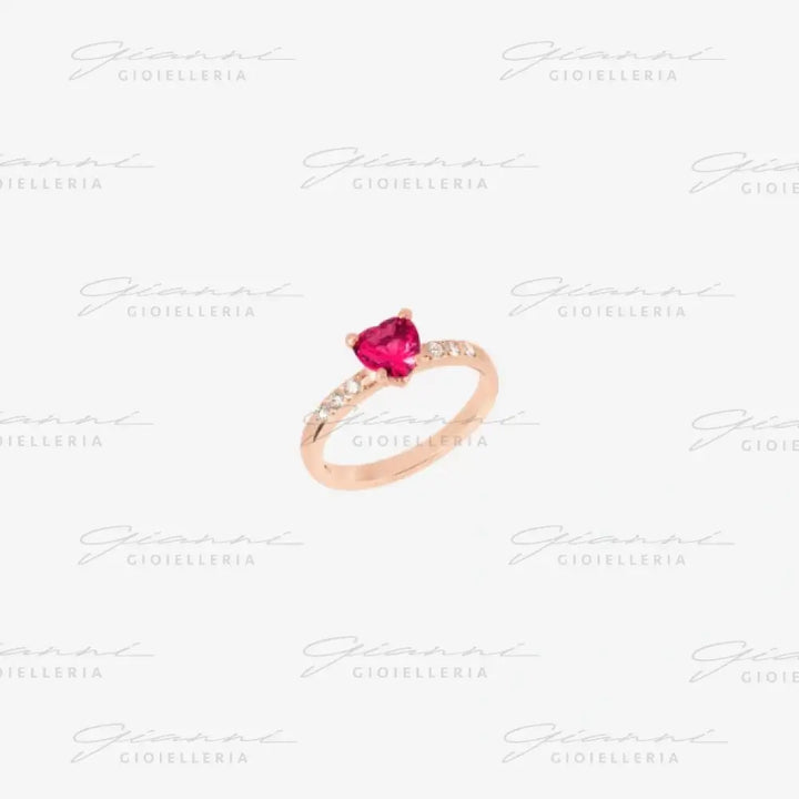 Anello DoDo - Cuore oro rosa rubino sintetico & diamanti Anelli
