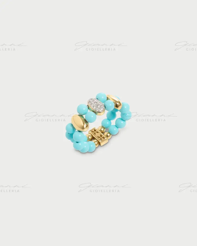 Anello Elastico Rue Des Mille - Tripla ellissi turchese oro giallo Anelli
