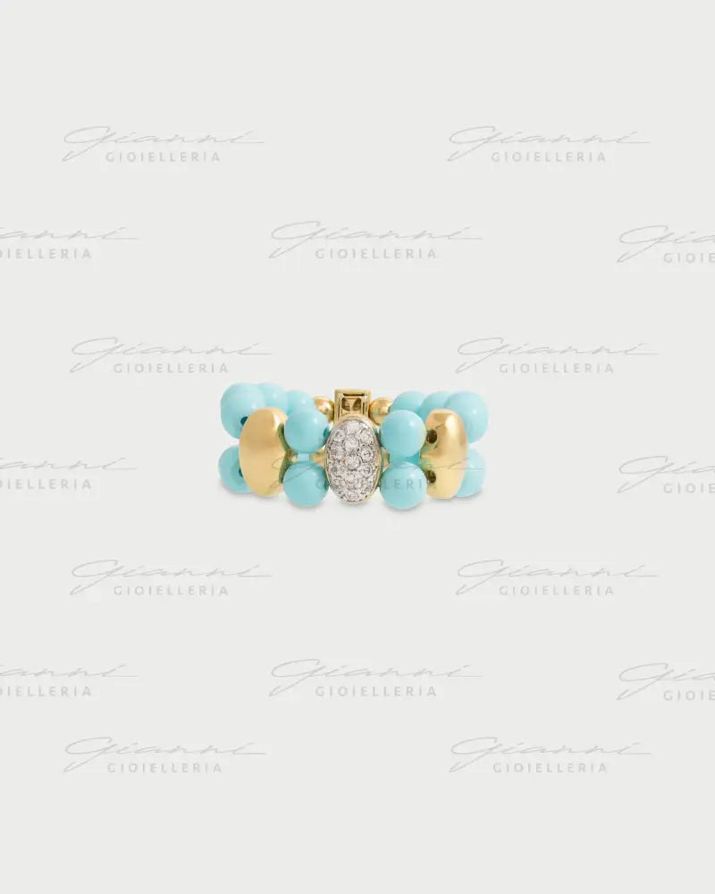 Anello Elastico Rue Des Mille - Tripla ellissi turchese oro giallo Anelli