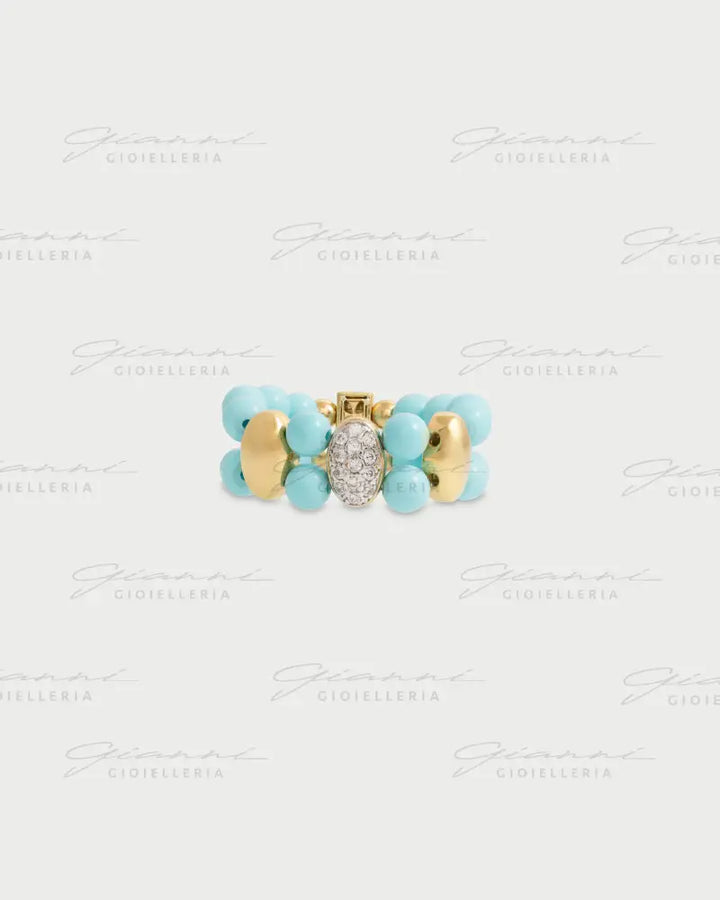 Anello Elastico Rue Des Mille - Tripla ellissi turchese oro giallo Anelli