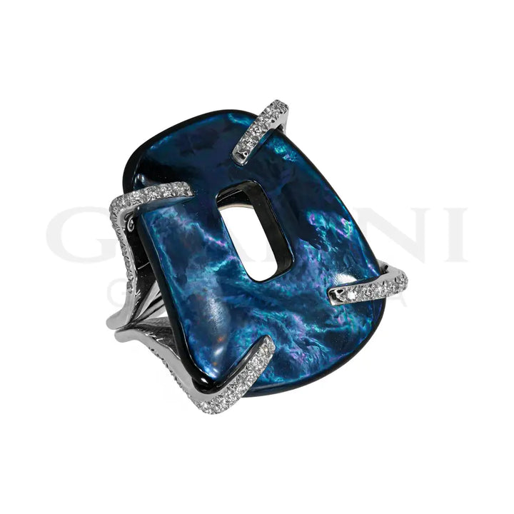 Anello Mattioli - Puzzle in Oro Bianco con Tre Elementi Colorati - Anelli