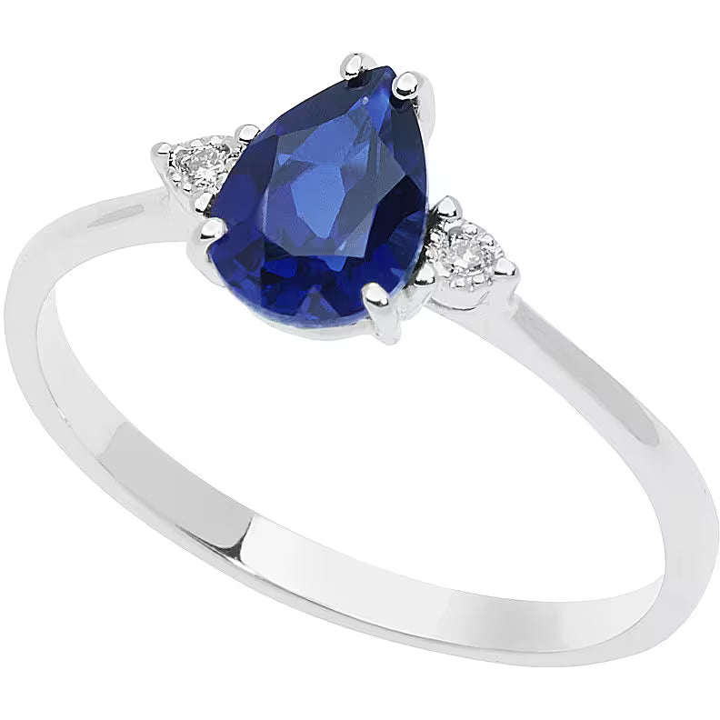 Anello Comete - Zaffiro Ricristalizzato con Diamanti in Oro Bianco