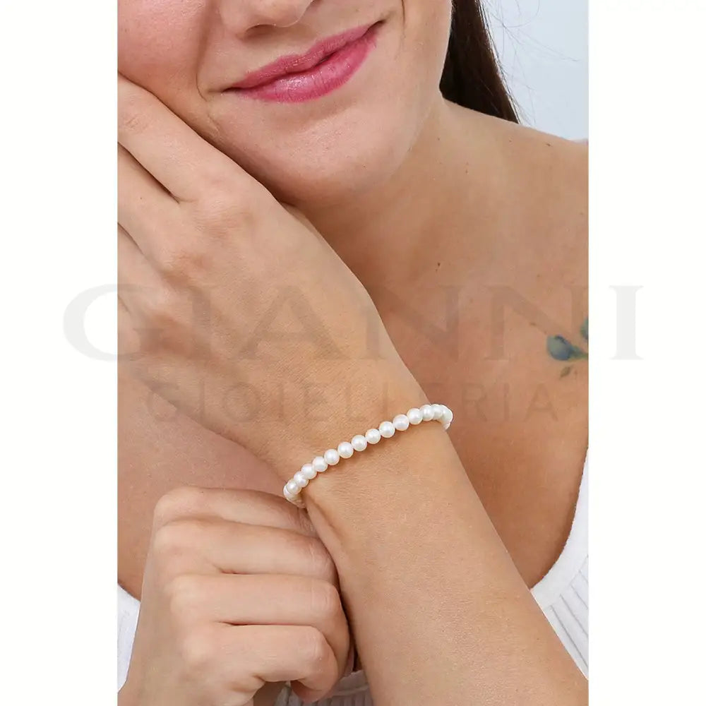 Bracciale Comete - Perle Coltivate di 5/5,5 mm in Oro Bianco - Bracciali