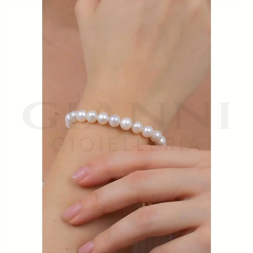Bracciale Comete - Perle Coltivate di 7/7,5 mm in Oro Bianco - Bracciali