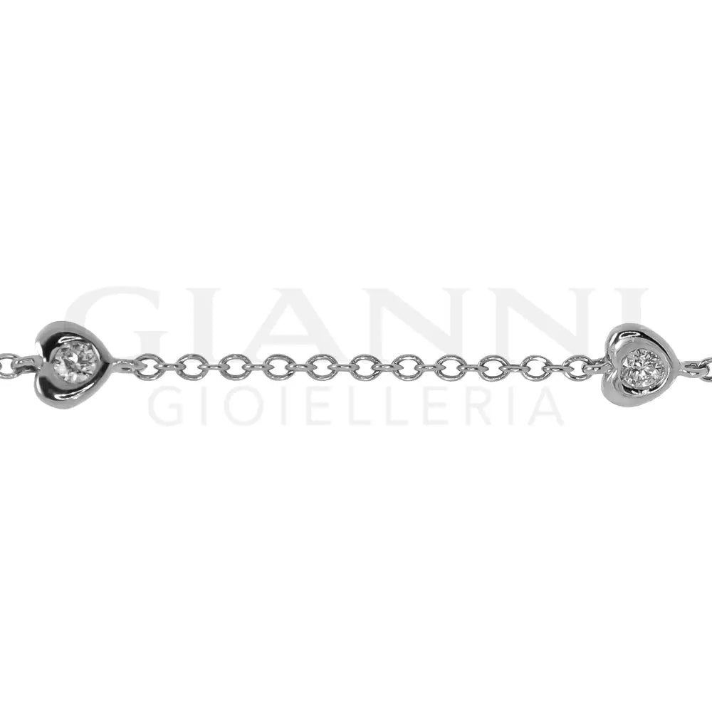 Bracciale Crivelli - Catenina con 5 Cuoricini con Diamanti in Oro Bianco - Bracciali