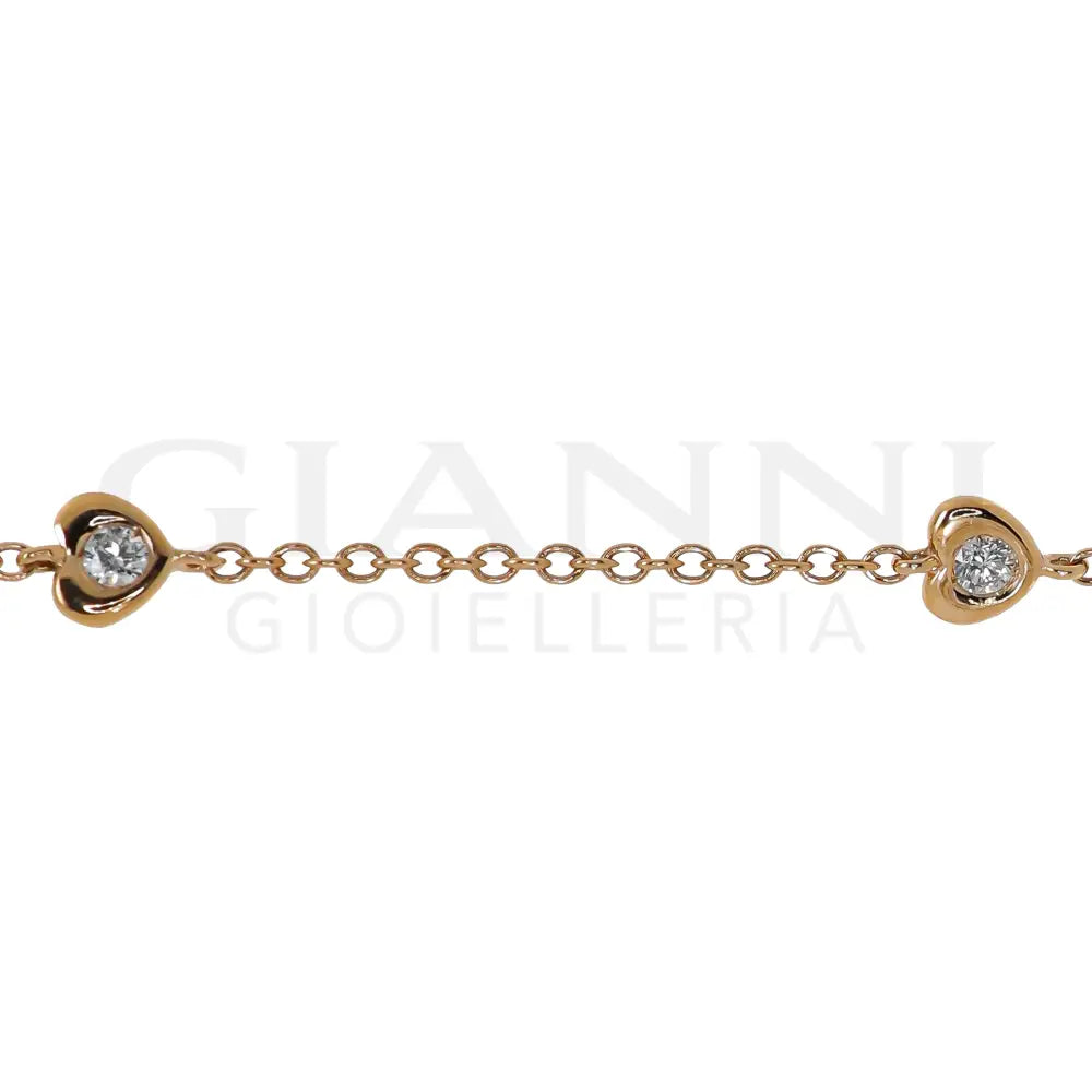 Bracciale Crivelli - Catenina con 5 Cuoricini con Diamanti in Oro Rosa - Bracciali